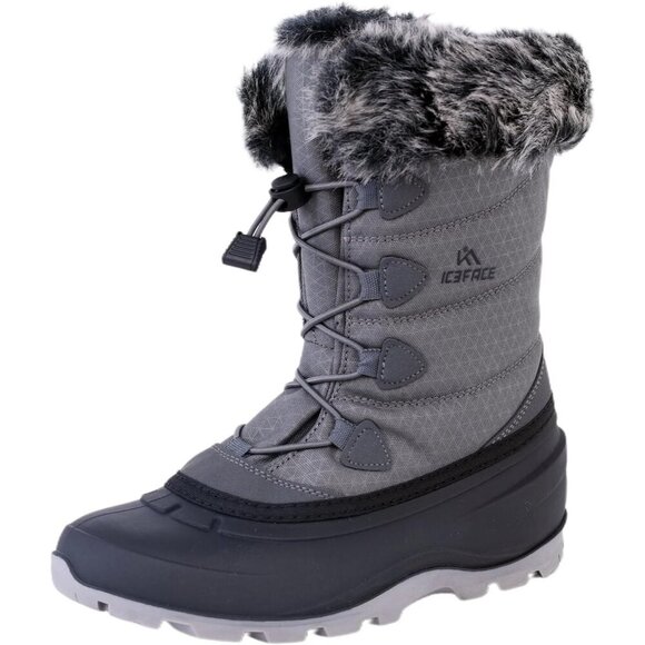 Shoes - Women's Grey Nylon Fabric Ultimate Warmth Stylish And Functional Winter Boots